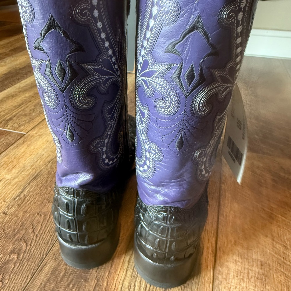 Ferrini Rancher Caiman Print Square Toe Cowboy Boots – Purple Shaft NWT - Picture 5 of 8